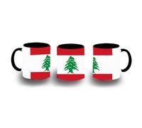MERCHANDMANIA Taza Negra bandera libano pais oriente medio gobierno libanes color mug