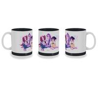 MERCHANDMANIA Taza Negra con franja decorativa chicas cantantes lindas cute kawaii chibi pelicula anime color mug
