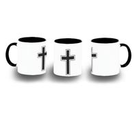 MERCHANDMANIA Taza Negra cruz cristiana cristo jesus hijo de dios iglesia color mug
