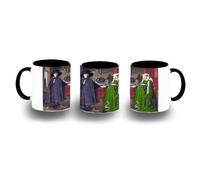 MERCHANDMANIA Taza Negra cuadro arte Jan van Eyck, El retrato de Arnolfini color mug