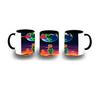 MERCHANDMANIA Taza Negra el principito luna tierra estrellas universo fantasia zorro color mug
