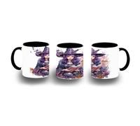 MERCHANDMANIA Taza Negra fanart bruja libro hechizos dibujo flores bosque color mug