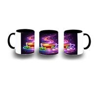 MERCHANDMANIA Taza Negra te astral galaxia astrologia magico magia colores arcoiris color mug