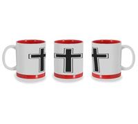 MERCHANDMANIA Taza Roja con franja decorativa cruz cristiana cristo jesus hijo de dios iglesia color mug