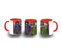 MERCHANDMANIA Taza Roja cuadro arte Jan van Eyck, El retrato de Arnolfini color mug