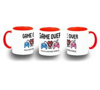 MERCHANDMANIA Taza Roja frase graciosa gamer casado friki con hijos mujer color mug