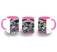 MERCHANDMANIA Taza Rosa carta tarot graciosa meme alegria locura unicornio fiesta color mug