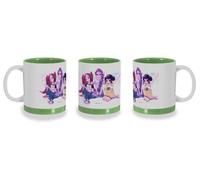 MERCHANDMANIA Taza Verde con franja decorativa chicas cantantes lindas cute kawaii chibi pelicula anime color mug