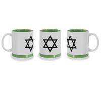 MERCHANDMANIA Taza Verde con franja decorativa religion judia judaismo fe tora diez mandamientos color mug