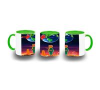 MERCHANDMANIA Taza Verde el principito luna tierra estrellas universo fantasia zorro color mug