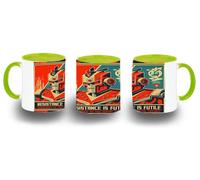 MERCHANDMANIA Taza Verde Lima cartel retro robot terror pelicula tecnologia futuro color mug
