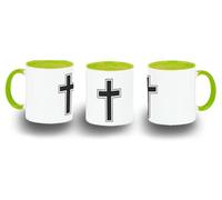 MERCHANDMANIA Taza Verde Lima cruz cristiana cristo jesus hijo de dios iglesia color mug