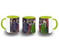 MERCHANDMANIA Taza Verde Lima cuadro arte Jan van Eyck, El retrato de Arnolfini color mug