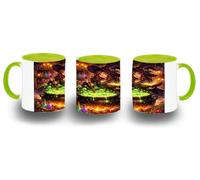 MERCHANDMANIA Taza Verde Lima dibujo bruja maga caldero mistico magia astral color mug