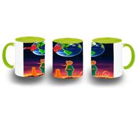 MERCHANDMANIA Taza Verde Lima el principito luna tierra estrellas universo fantasia zorro color mug
