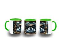 MERCHANDMANIA Taza Verde reloj astrologia galaxia cosmos universo tiempo color mug