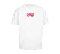 Merchcode Camiseta 'Hugs & Love - Two Hearts' rosa / rojo sangre / blanco XXL EUR