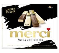 merci Black & White Selection - 250 g - Caja de Bombones para Regalar - Surtido de 4 Especialidades de Chocolate Blanco y Negro - Sin Gluten y Aptos para Vegetarianos - Para Disfrutar y Compartir