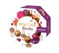 merci lovelies Bolas de chocolate cremosas rellenas - 1 x 185 g | Caja de bombones con 4 variedades de bombones, turrón, capuchino, crema y bombones amargos, bolas de chocolate para compartir