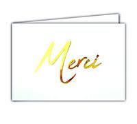 MERCI - Tarjeta horizontal panorámica dorada sobre fondo blanco