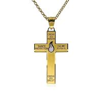 MERCILIA MEISHILAI Cruz Católica del Perdón Marie Julie Jahenny de Benedicción con protección Santa Cruz de perdón con llama esmaltada blanca, colgante de crucifijo de acero inoxidable