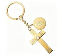 MERCILIA MEISHILAI Llavero católico de cruz de protección Marie Julie Jahenny, chapado en oro de 18 quilates, cruz de perdón con medalla de Nuestra Señora de la Buena Guardia