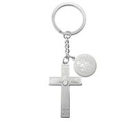 MERCILIA MEISHILAI Llavero católico de cruz de protección Marie Julie Jahenny, cruz de bendición de acero inoxidable con medalla de Nuestra Señora de la Buena Guardia, accesorio de fe cristiana para