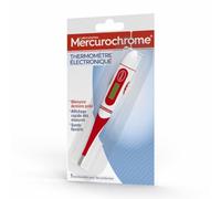 MERCUROCHROME - Termómetro electrónico - Fácil y rápido de usar - Sonda flexible - Memoria última toma - Funda protectora y batería incluida - 1 unidad