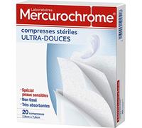 MERCUROCROME - Compresas estériles ultra suaves, no tejidas - Especial para pieles sensibles - Ultra-Absorbentes - Limpieza de heridas - 7,5 x 7,5 cm - Caja de 20 compresas