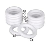 MERCURY TEXTIL- Anillas de Cortina de Madera con Gancho de Acero Inoxidable, Arandelas para Barra de Cortina de Cortina ø 28mm con Ojales. (Blanco, 10)