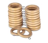 MERCURY TEXTIL- Anillas de Cortina de Madera con Gancho de Acero Inoxidable, Arandelas para Barra de Cortina de Cortina ø 28mm con Ojales. (Madera, 20)