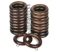 MERCURY TEXTIL- Anillas de Cortina de Madera con Gancho de Acero Inoxidable, Arandelas para Barra de Cortina de Cortina ø 28mm con Ojales. (Marrón, 20)