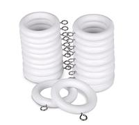 MERCURY TEXTIL- Anillas de Cortina de Madera con Gancho de Acero Inoxidable, Arandelas para Barra de Cortina de Cortina ø 28mm con Ojales. (Blanco, 20)