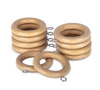 MERCURY TEXTIL- Anillas de Cortina de Madera con Gancho de Acero Inoxidable, Arandelas para Barra de Cortina de Cortina ø 28mm con Ojales. (Madera, 10)