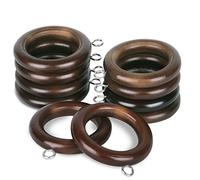 MERCURY TEXTIL- Anillas de Cortina de Madera con Gancho de Acero Inoxidable, Arandelas para Barra de Cortina de Cortina ø 28mm con Ojales. (Marrón, 10)