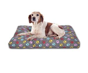 MERCURY TEXTIL- Cama de Mascota, Colchón para Perro, Colchoneta Reversible Estampada Relleno de Espuma para Interior y Exterior. (Medium, Huellas)