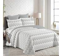 MERCURY TEXTIL- Colcha Bouti Estampada Hojas y Flores, para Verano y Entretiempo 100% Poliéster. Cubre Cama Fina, Ligera y Suave. (Zig Zag Gris, Cama 105)