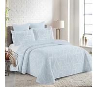 MERCURY TEXTIL- Colcha Bouti Estampada para Verano y Entretiempo 100% Poliéster. Colchas Cubre Cama Fina, Ligera y Suave. Incluye 2 Fundas de Cojín (Cama 135-230x260cm,Rayas Azul)