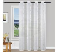 MERCURY TEXTIL- Cortinas Translúcidas Bordadas de un Visillo Modernas 150x260cm de Efecto Lino para Dormitorio, Comedor, Cocina 2 Piezas con Ojales Plateados. (Lila)