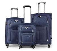 MERCURY TEXTIL - Juego de Maletas 3pcs de Tela con 4 Ruedas Giratorias 360°, Expandible (Cabina, Mediana y Grande), con Cierre de Seguridad - Ideal para Viajes y Vacaciones (Azul Marino)