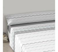 MERCURY TEXTIL - Juego Sábanas de Cama Estampadas 3 Piezas (50% algodón/50% poliéster) Incluye Funda de Almohada + Encimera + Bajera Ajustable. (Cama de 135 cm, Onda Gris)