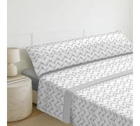 MERCURY TEXTIL - Juego Sábanas de Cama Estampadas 3 Piezas (50% algodón/50% poliéster) Incluye Funda de Almohada + Encimera + Bajera Ajustable. (Cama de 90 cm, Zig Zag Gris)