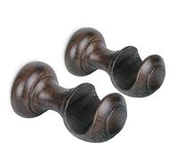 MERCURY TEXTIL- Pack de Dos Soportes para Barra Individual y para Barra Doble de Madera, Liso, Abierto para Barra de ø 28 mm. Colgador de Barra. (Marrón-Individual)