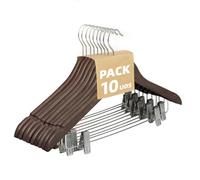 MERCURY TEXTIL - Perchas de Madera con Pinzas y Muescas Antideslizantes, Pinzas con PVC para No Dañar la Ropa, Gancho Giratorio 360°, Madera Pulida sin Astillas.(Marrón, 10 Unidades)