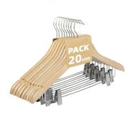 MERCURY TEXTIL - Perchas Ropa de Madera con Pinzas y Muescas Antideslizantes, Pinzas con PVC para No Dañar la Ropa, Gancho Giratorio 360°, Perchas Madera Maciza sin Astillas.(Madera, 20 Unidades)