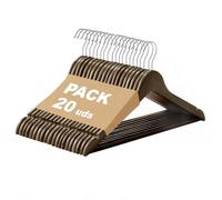 MERCURY TEXTIL - Perchas Ropa de Madera Natural, Gancho Giratorio 360°, Barra Antideslizante para Pantalones, Ideal para Trajes, Vestidos y Chaquetas, Perchas Madera (Marrón, 20 Unidades)