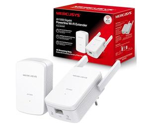 Mercusys AV1000 Gigabit Powerline Starter Kit, Data Transfer Speed Up To 1000 Mbps, Eliminate WiFi Dead Zones,with Extend 300 Mbps WiFi, No Configuration Required (MP510 Kit), White