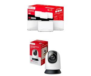 MERCUSYS Halo H3600BE (3-Pack) Sistema Wi-Fi 7 Mesh BE3600 + MERCUSYS MC210 Cámara Wi-Fi de Seguridad 360 (2K 3MP)