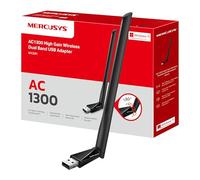 Mercusys MA30H - AC1300 Adaptador Wi-Fi Dual Band 5GHz/2.4GHz con Antena, para PC Desktop Laptop Tablet, Soporta Windows Compatible Windows 11/10