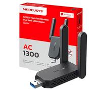 Mercusys MA32H Adaptador USB Wi-Fi de Alta Ganancia AC1300 de Doble Banda (5 GHz y 2,4 GHz), con Antenas externas, Compatible con Windows 10 y 11, Seguridad WPA3, USB 3.0